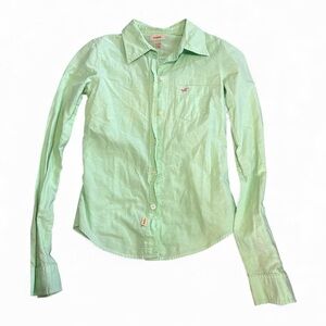 HOLLISTER SMALL ✨ Y2K Mint Green Long Sleeve Button-Up Shirt cotton VGUC